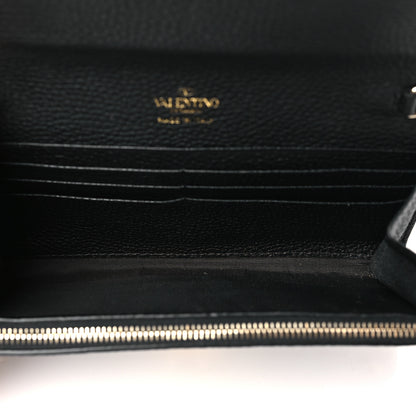 Valentino Garavani Pebbled Calfskin Rockstud Flip Lock Wallet On Chain Black 5 of 8