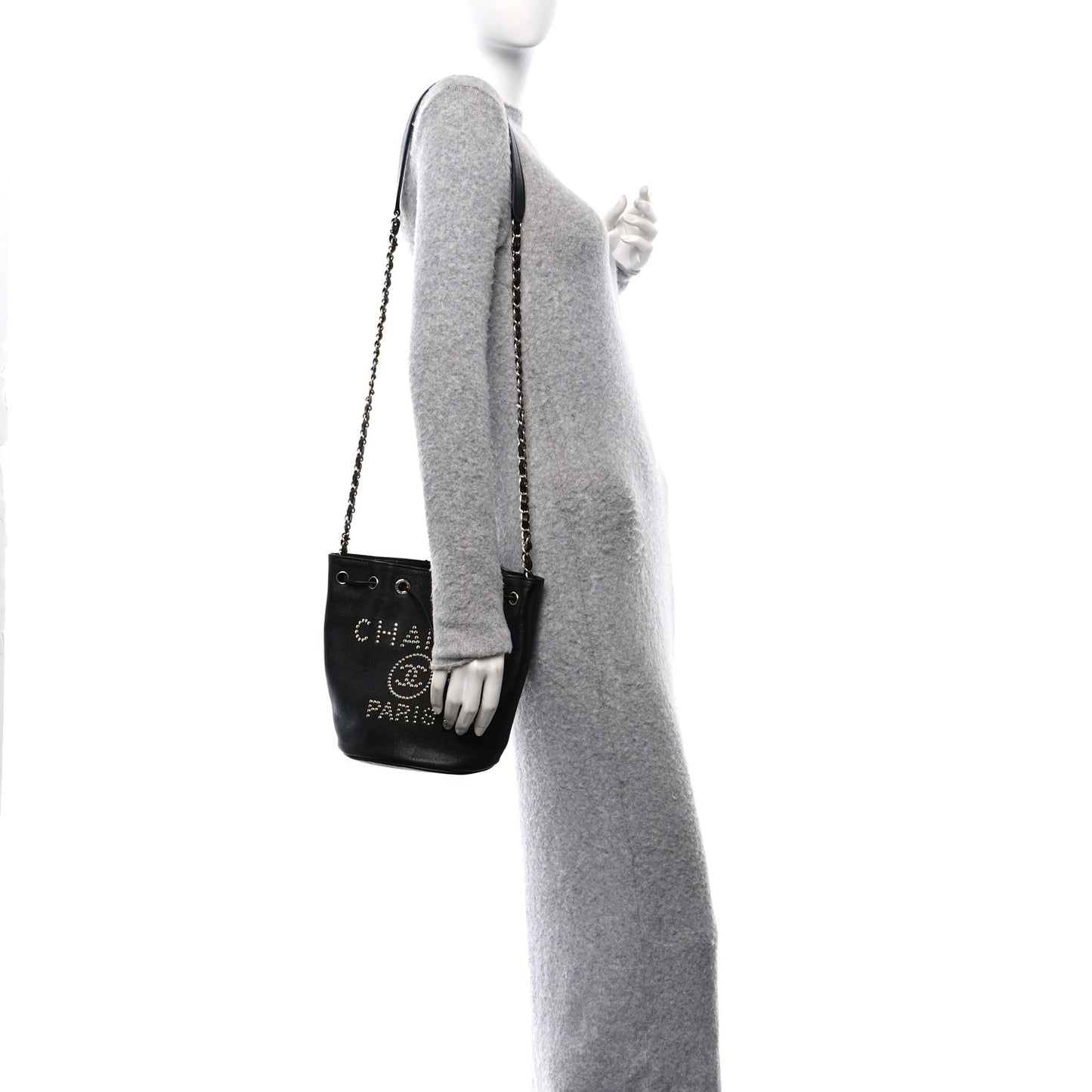 Caviar Deauville Drawstring Bucket Bag Black
