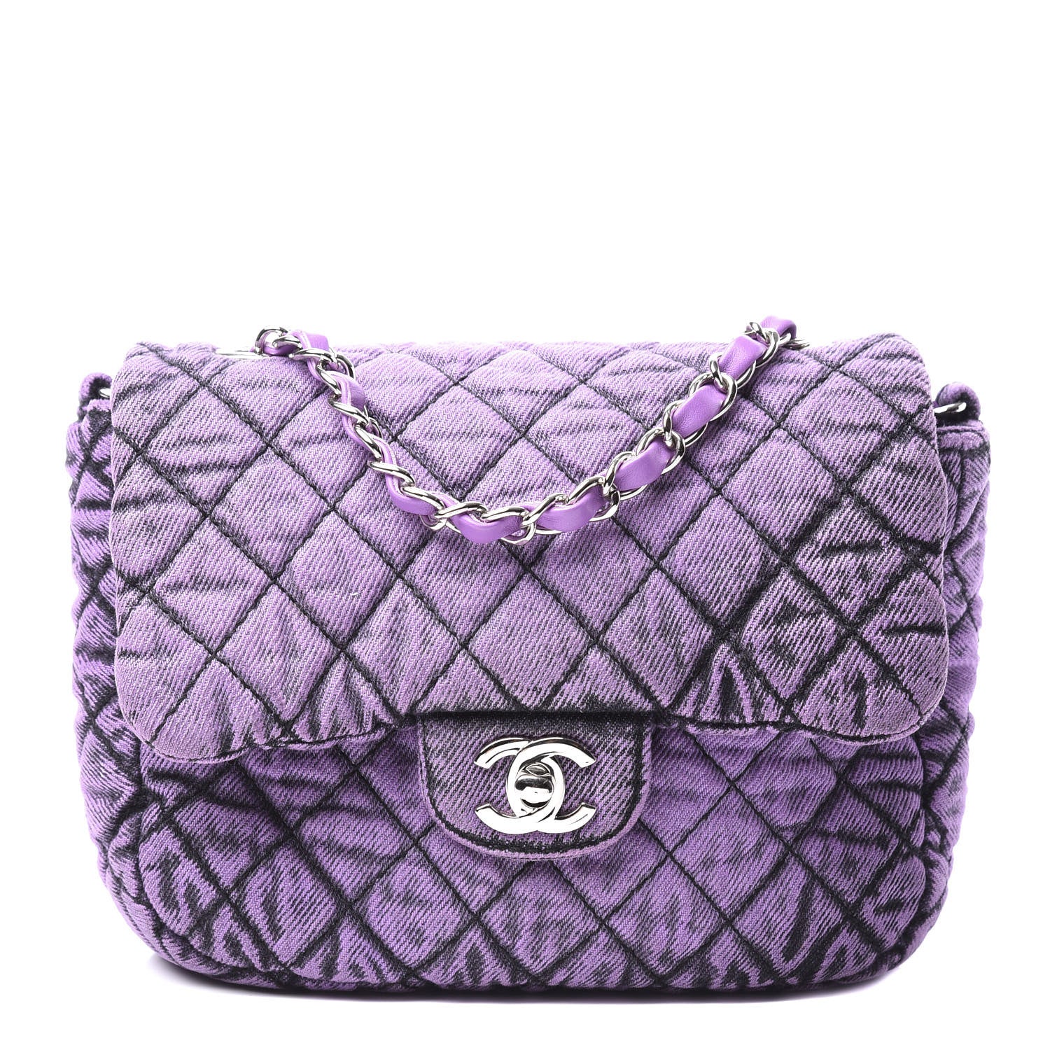 Chanel Washed Denim Quilted Small Denimpression Flap Violet Purple Black 1 of 9