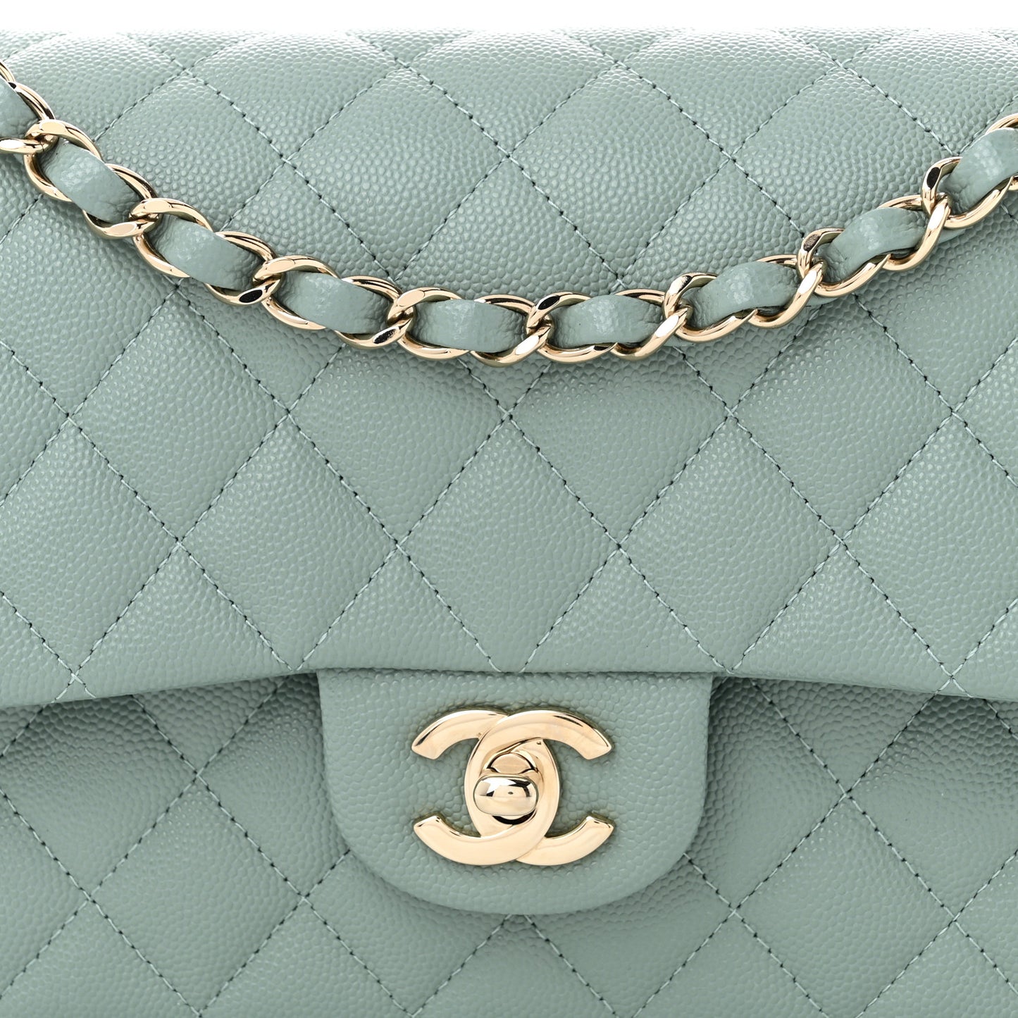 Caviar Quilted Medium Double Flap Light Blue