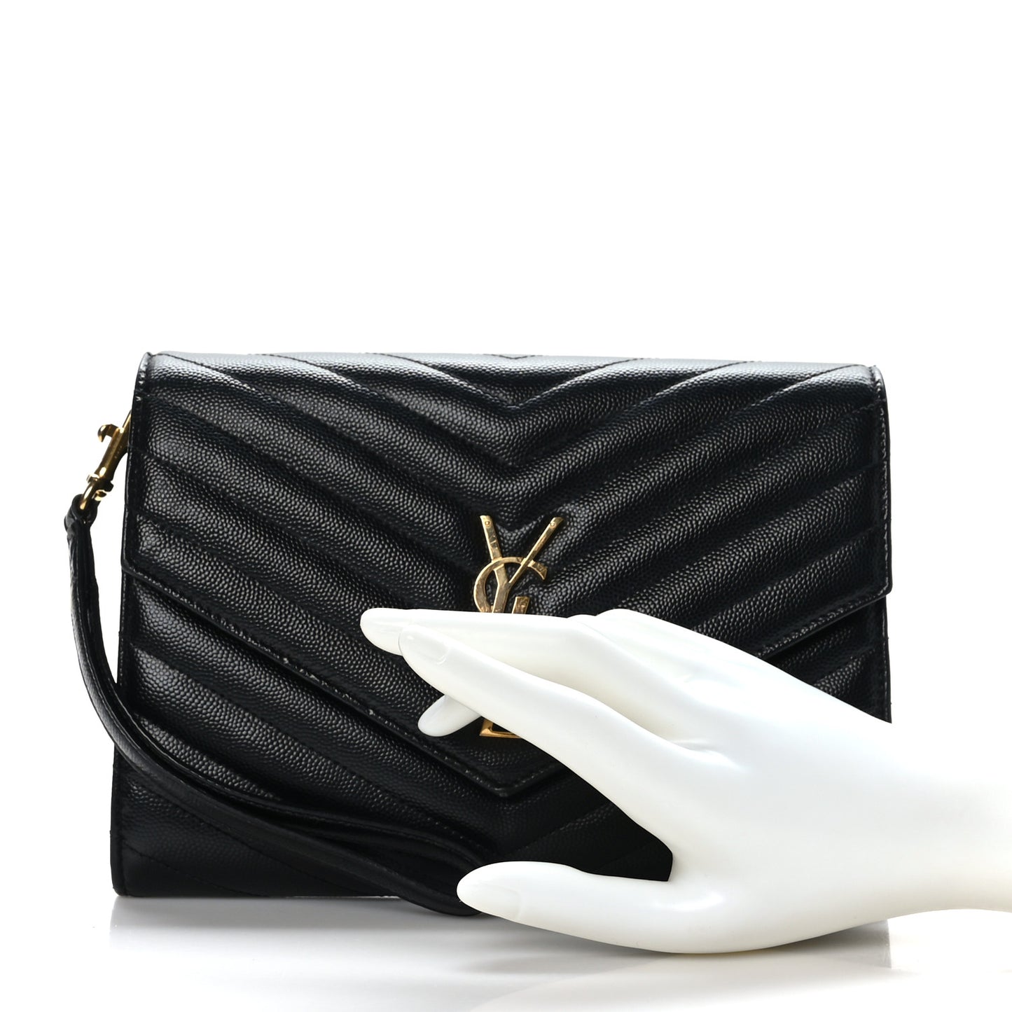 Grain De Poudre Matelasse Chevron Monogram Envelope Clutch Black