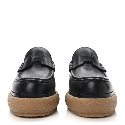 Hermes Glazed Calfskin Womens Fanny Loafers 37.5 Black 2 of 8