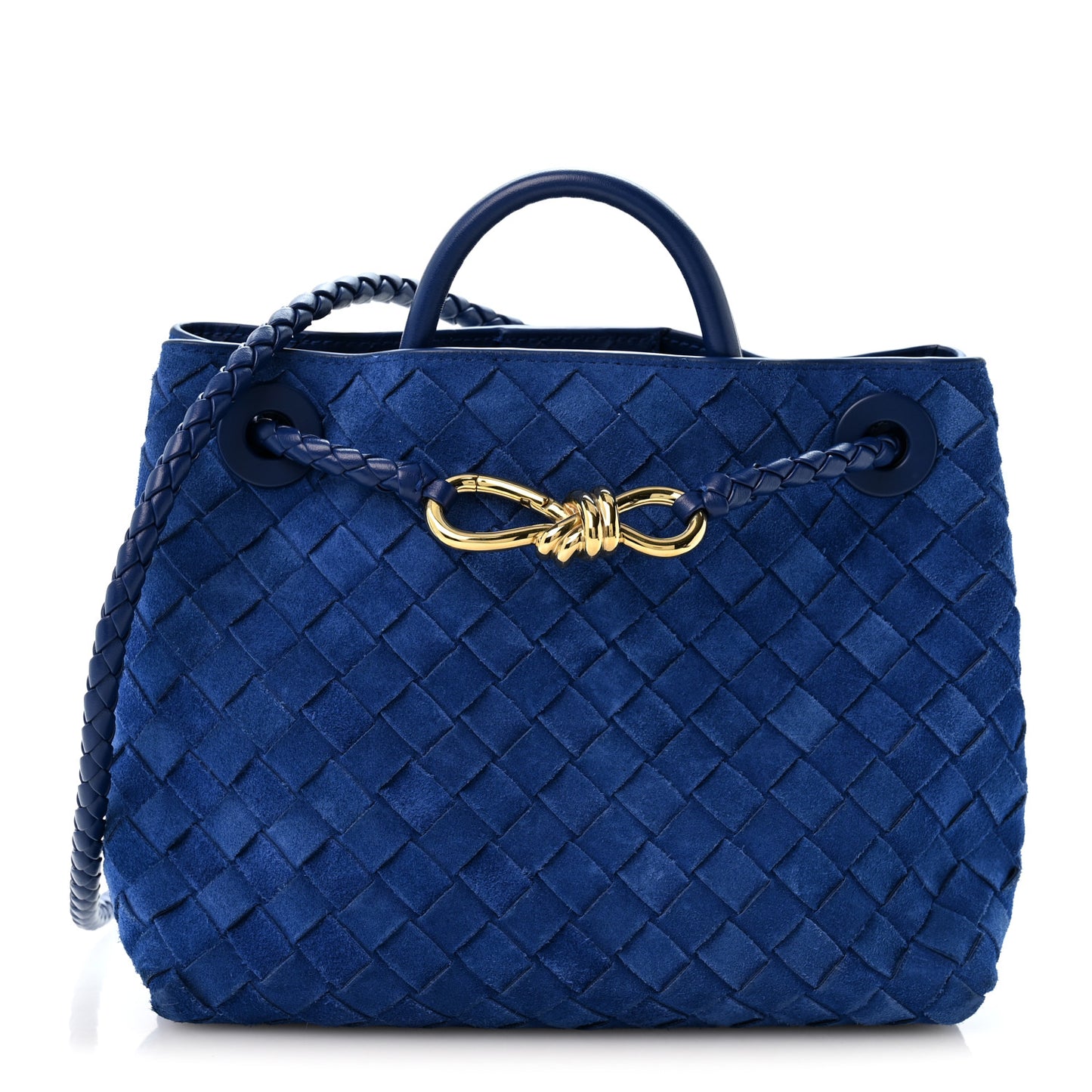 Suede Intrecciato Small Andiamo Shoulder Bag Royal Blue
