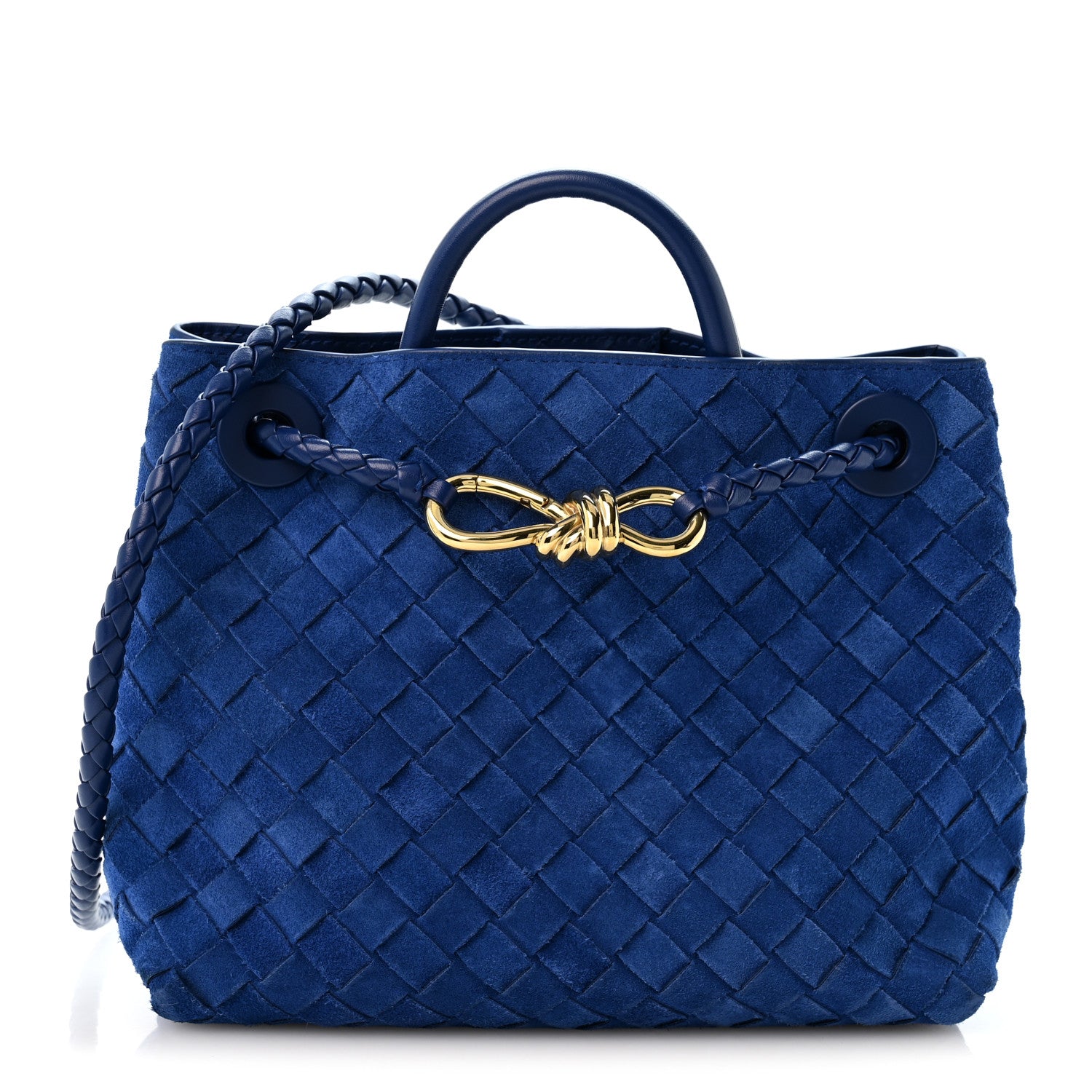 Bottega Veneta Suede Intrecciato Small Andiamo Shoulder Bag Royal Blue 1 of 11