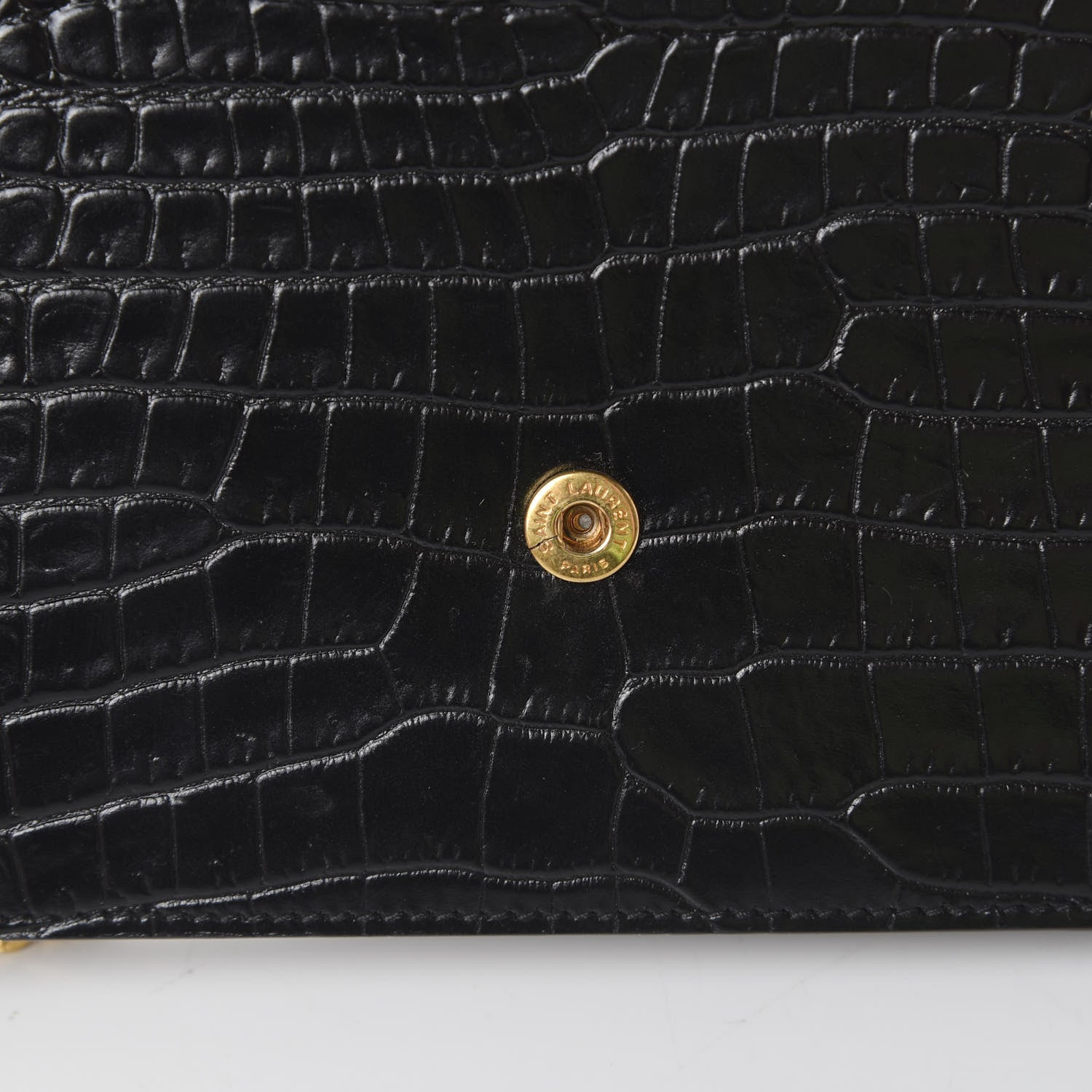 Saint Laurent Calfskin Crocodile Embossed Monogram Envelope Chain Wallet Black 13 of 13