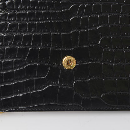 Saint Laurent Calfskin Crocodile Embossed Monogram Envelope Chain Wallet Black 13 of 13
