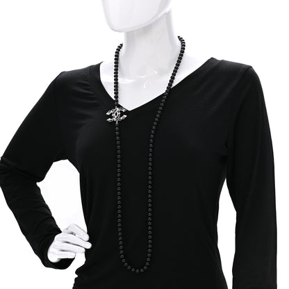 Chanel Baguette Crystal Beaded CC Long Necklace Black Silver 1 of 5