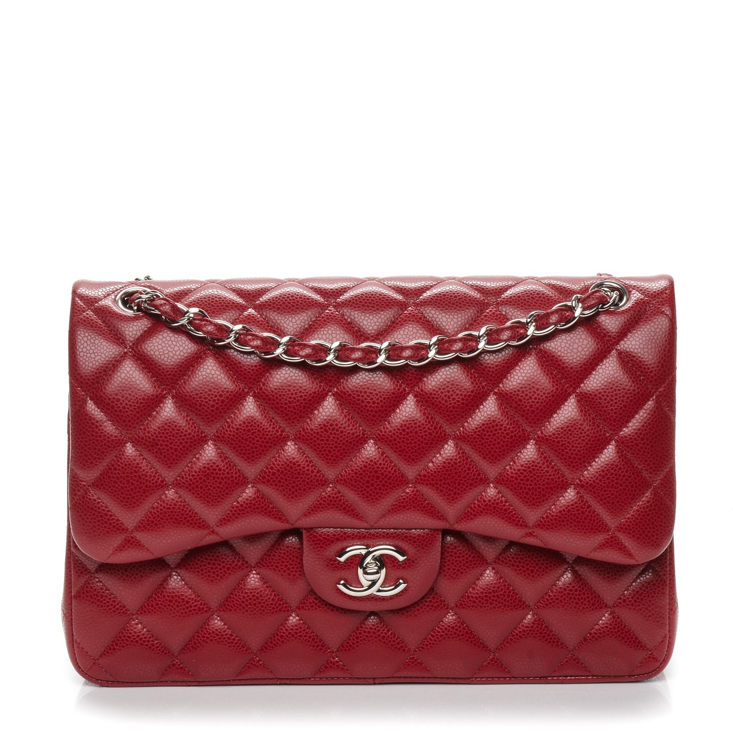 Caviar Quilted Jumbo Double Flap Red