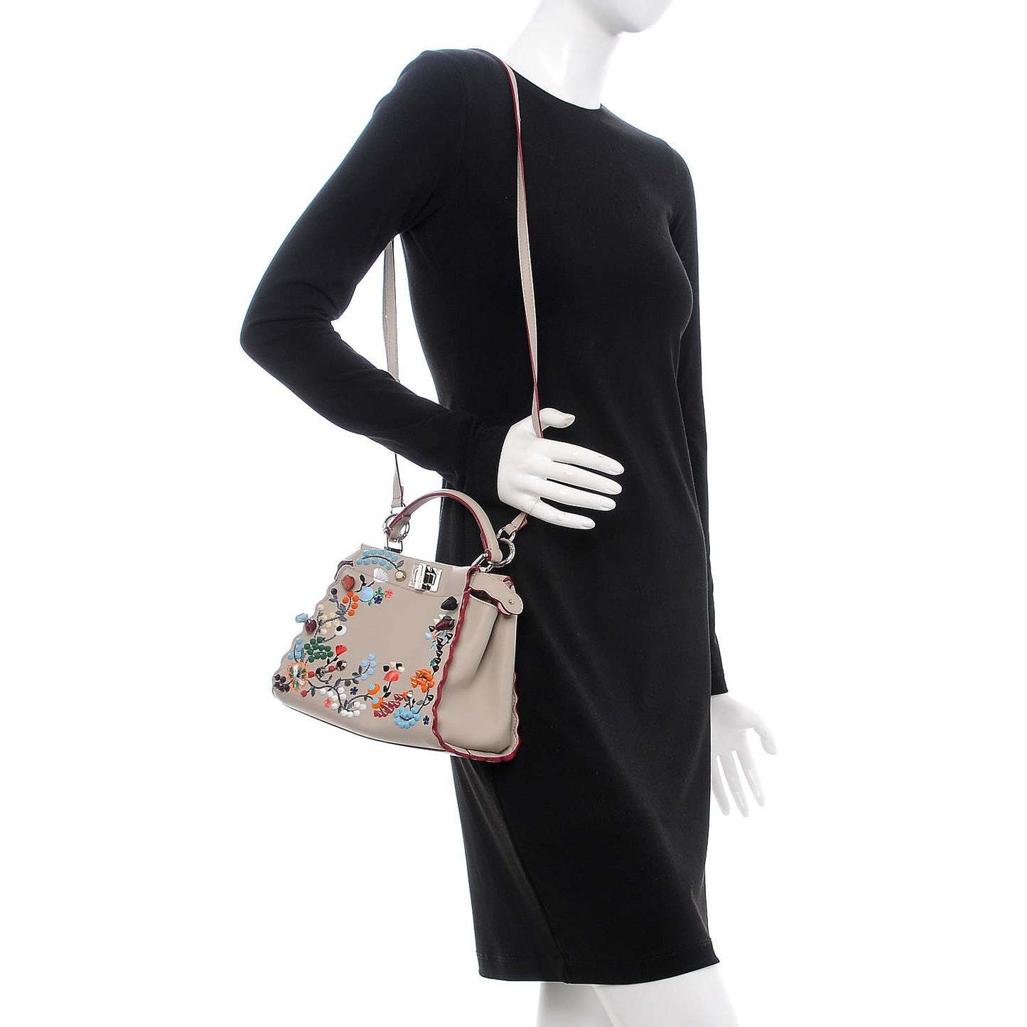 Nappa Embroidered Flower Scalloped Mini Peekaboo Iconic Satchel Grigio Polvere