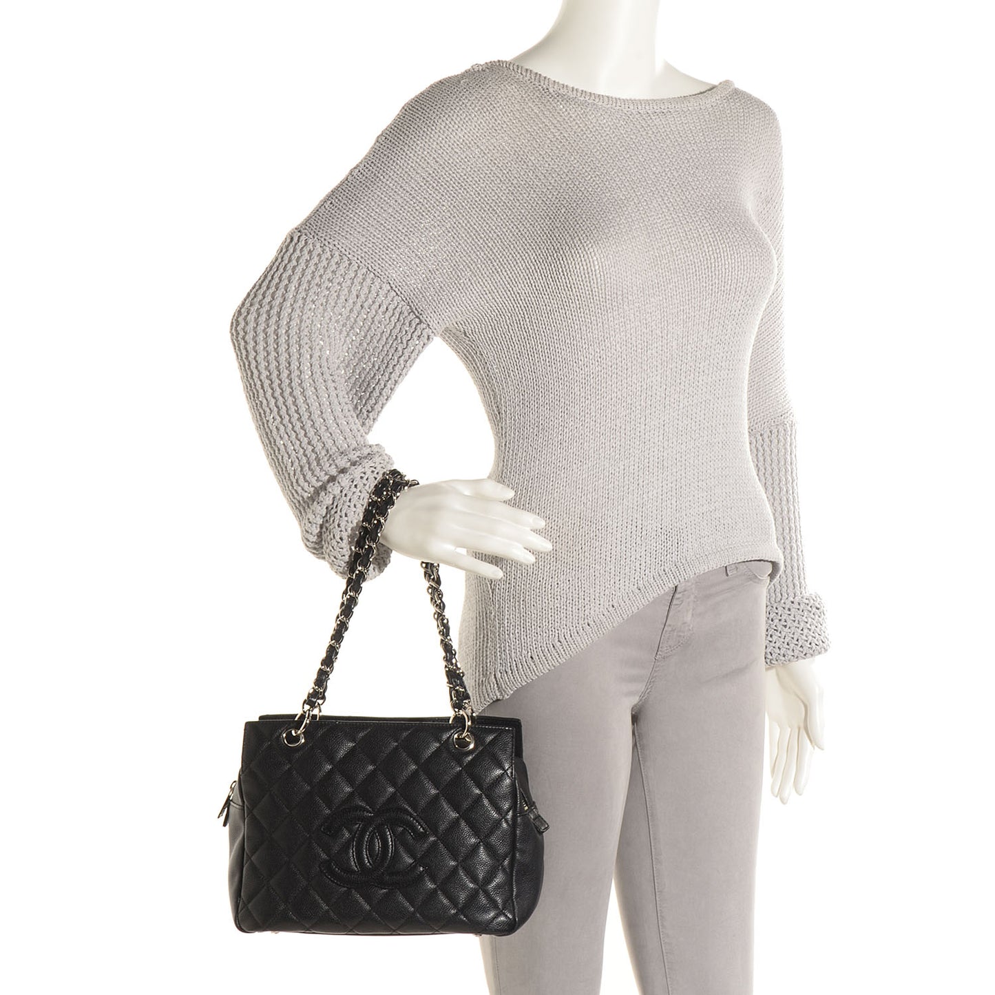 Caviar Quilted Petit Timeless Tote PTT Black