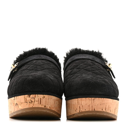 Chanel Suede Calfskin Shearling Turn Lock Clogs 41 Black 3 of 10