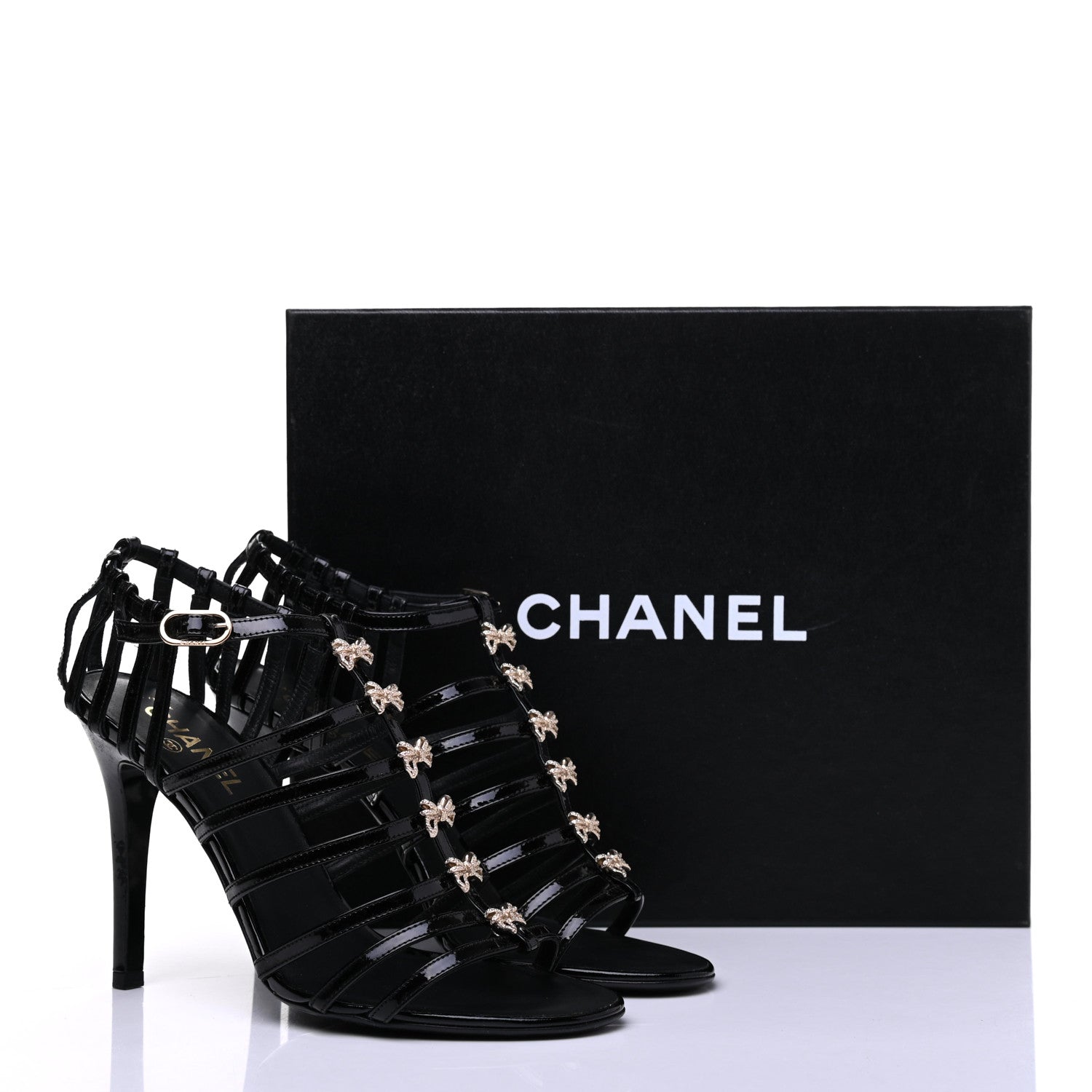 Chanel Patent Calfskin Crystal Bow Strappy Sandals 39.5 Black 13 of 13