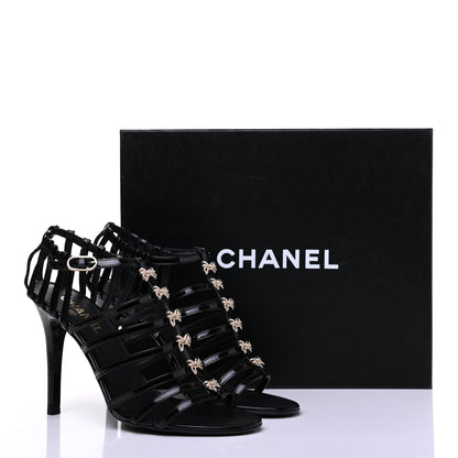 Chanel Patent Calfskin Crystal Bow Strappy Sandals 39.5 Black 13 of 13