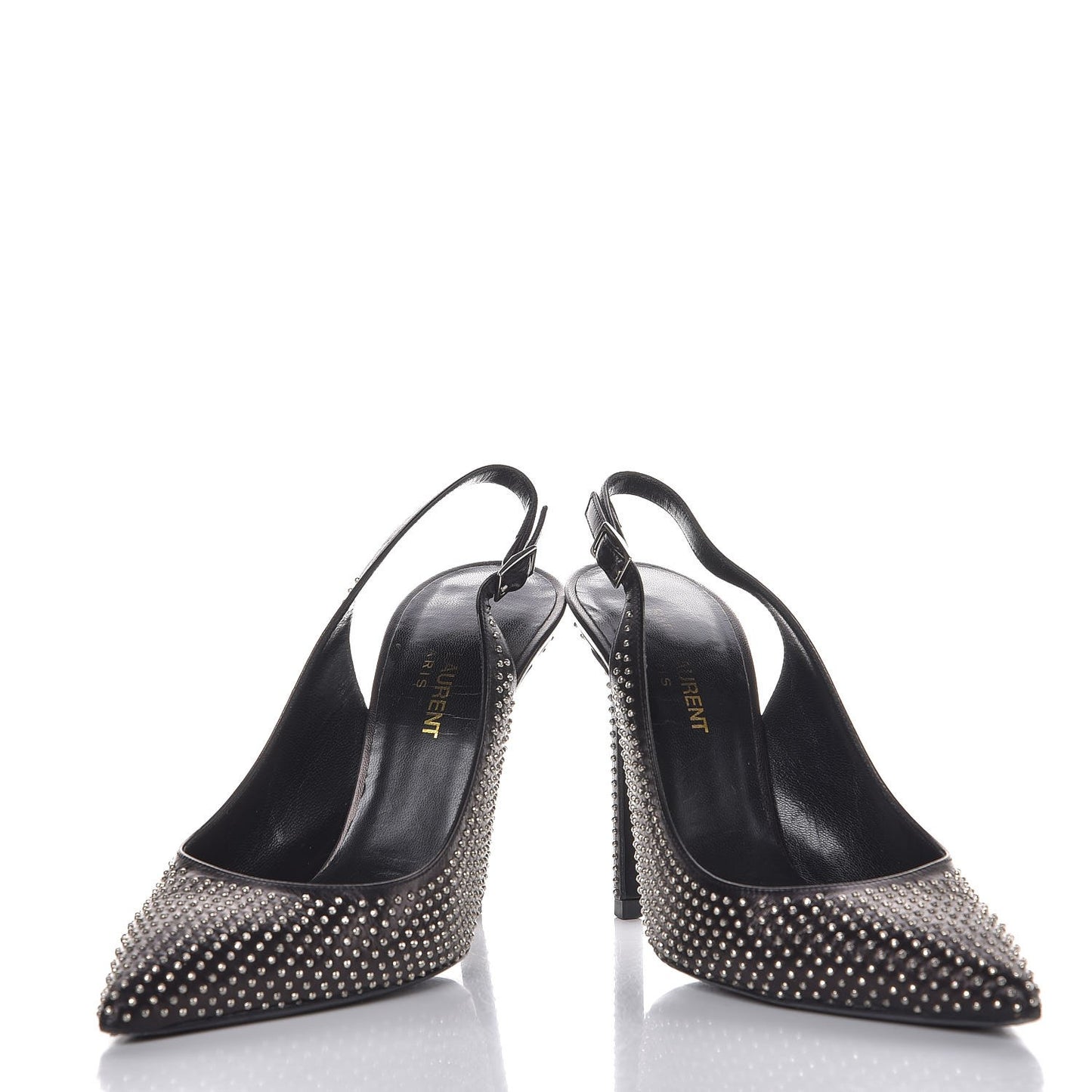 Calfskin Studded Paris 105 Slingback Pumps 38.5 Black
