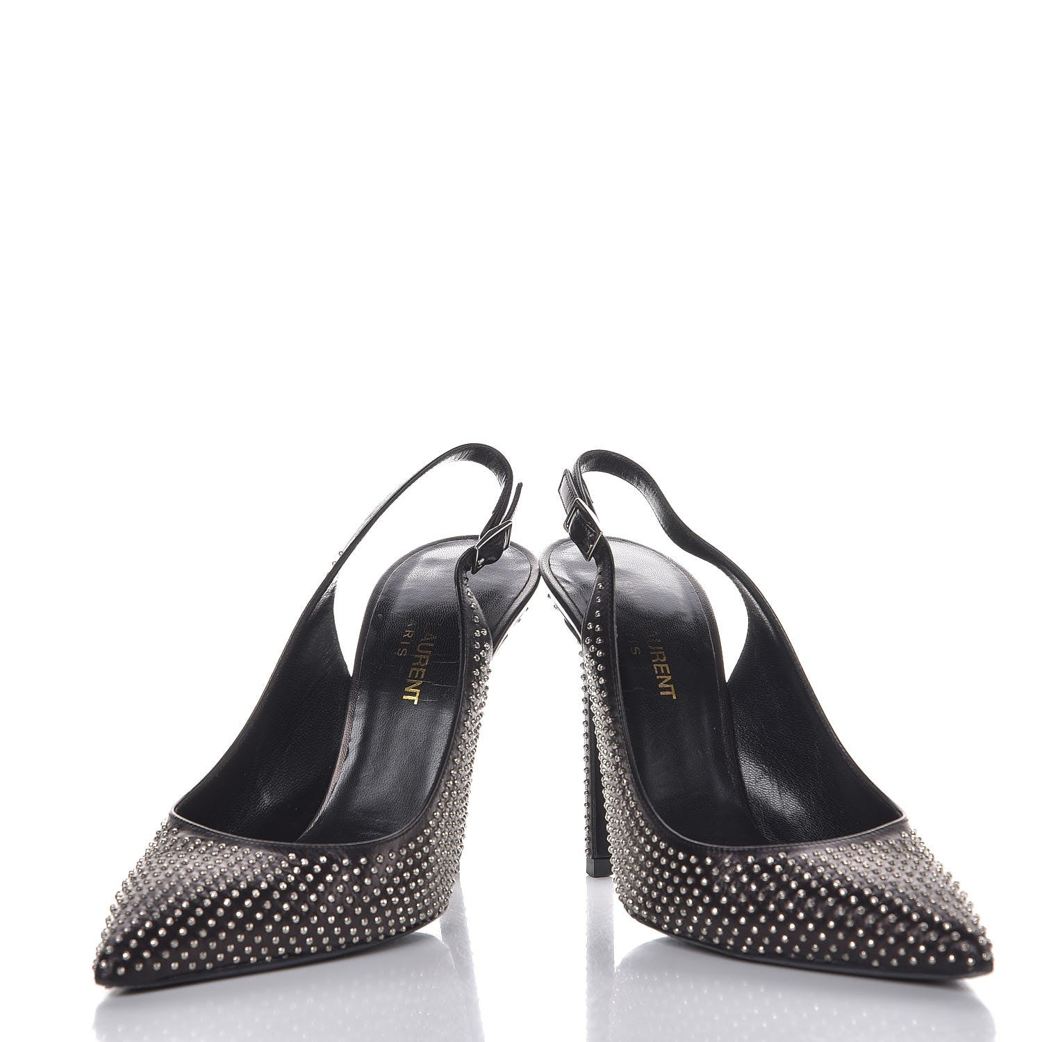 Saint Laurent Calfskin Studded Paris 105 Slingback Pumps 38.5 Black 5 of 12