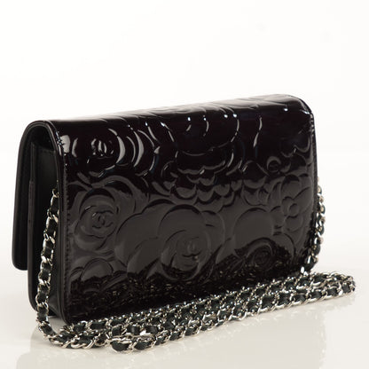 Chanel Patent Camellia Embossed Wallet On Chain WOC Black 3 of 9