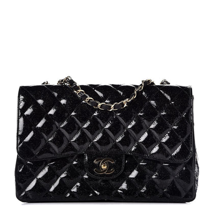 Chanel Patent Quilted Sparkle Glitter Jumbo Single Flap Black 1 of 10