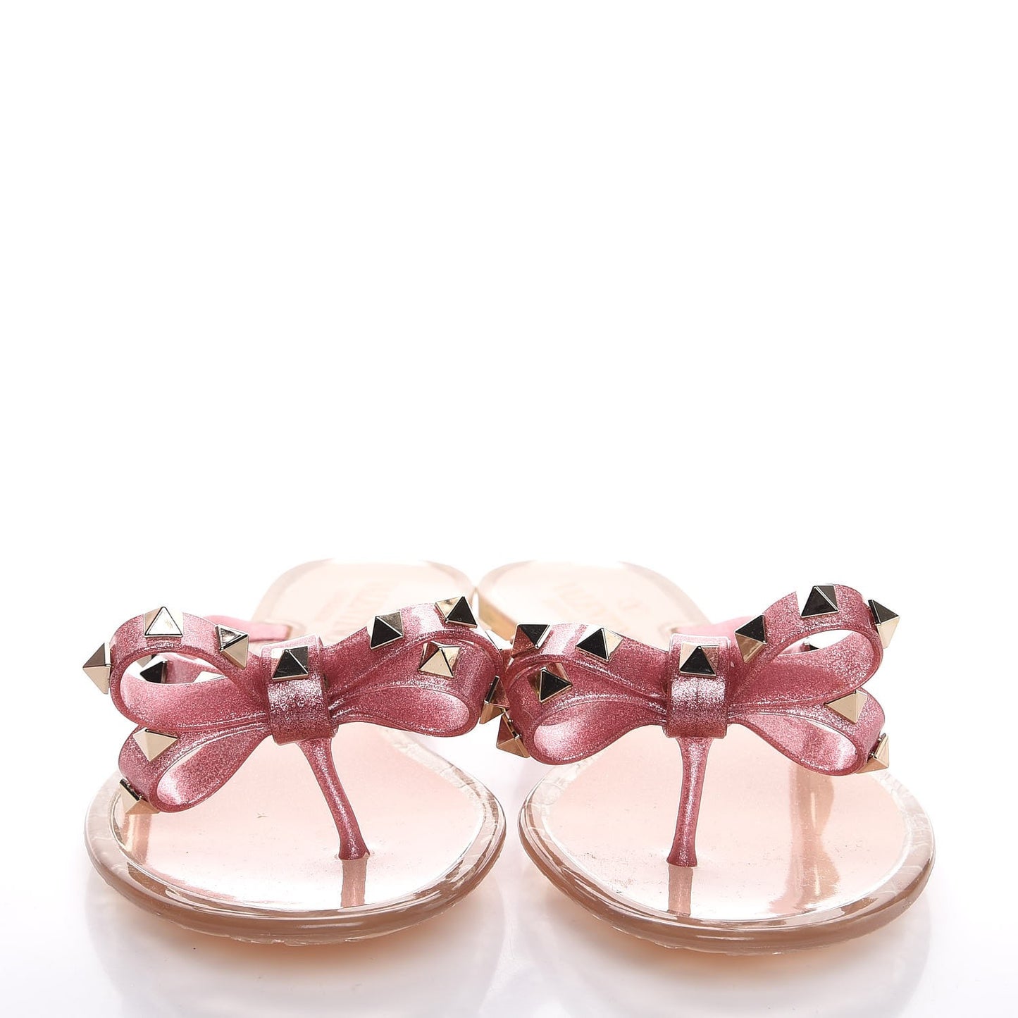 PVC Jelly Glitter Rockstud Bow Thong Sandals 37 Pink