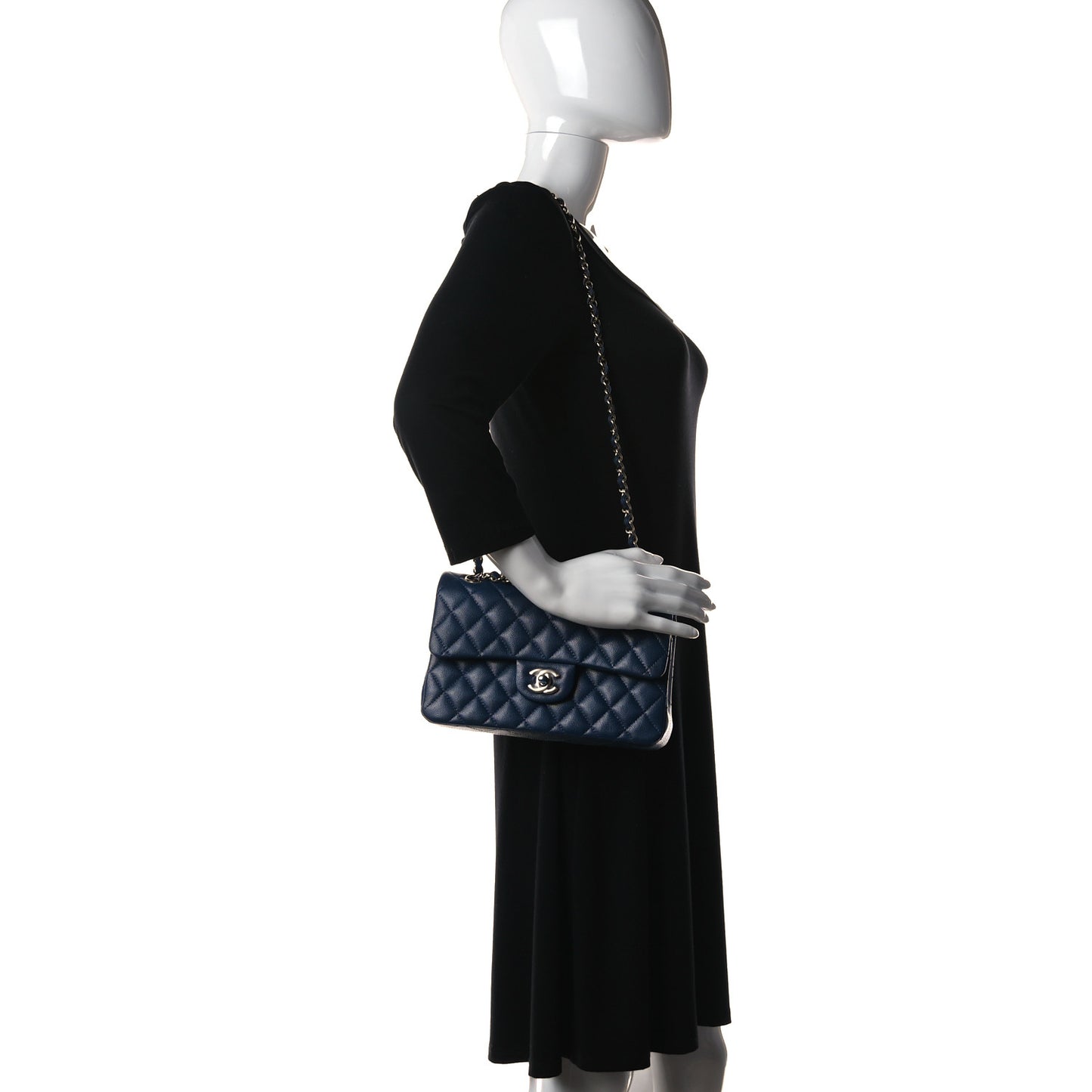 Caviar Quilted Small Double Flap Blue