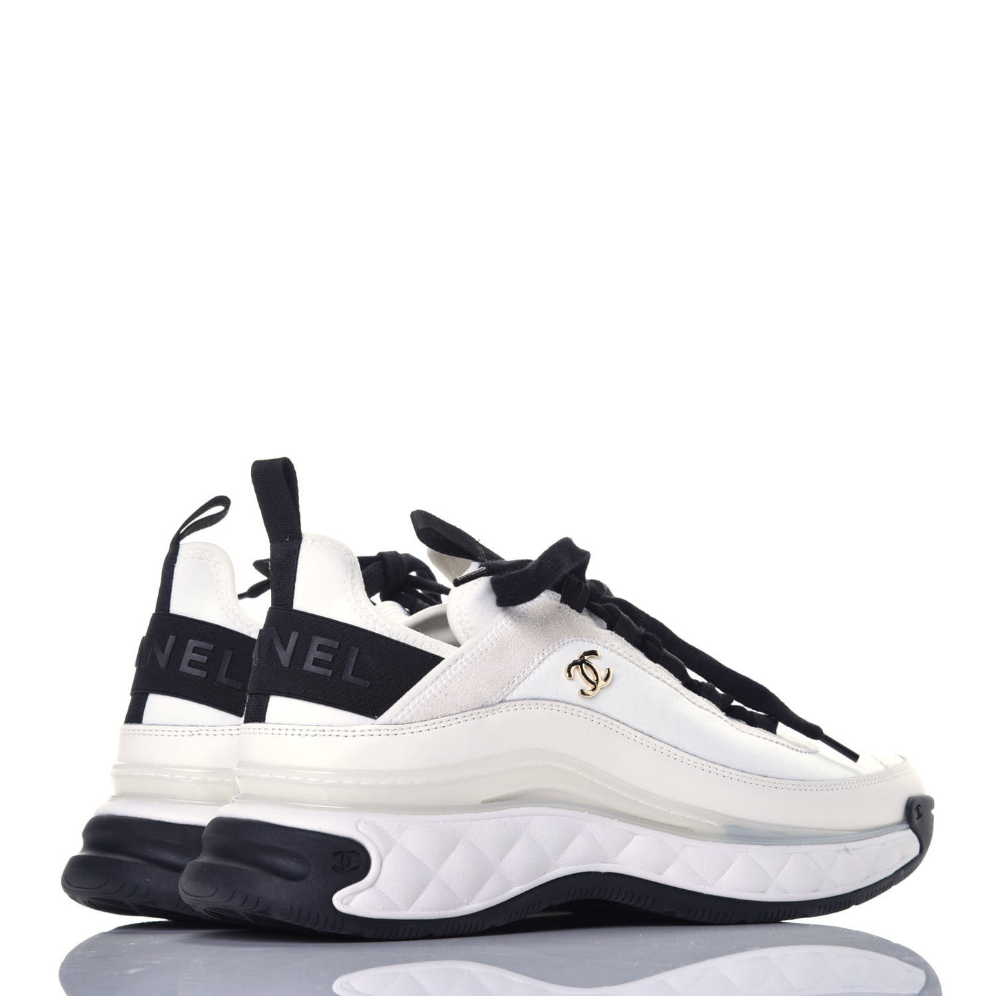 Velvet Calfskin Mixed Fibers CC Sneakers 40.5 Ivory Black