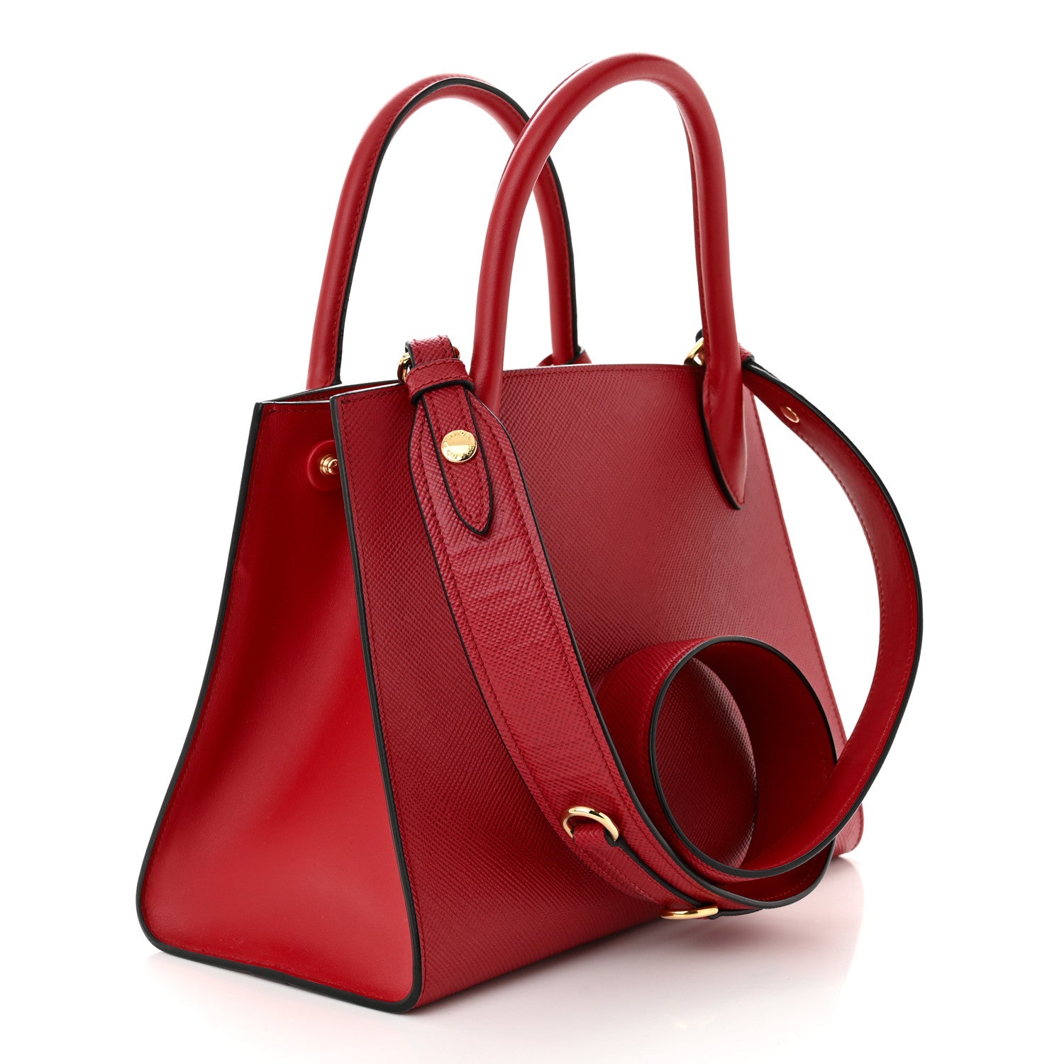 Prada Saffiano Cuir Calfskin Small Monochrome Top Handle Tote Fuoco 3 of 13