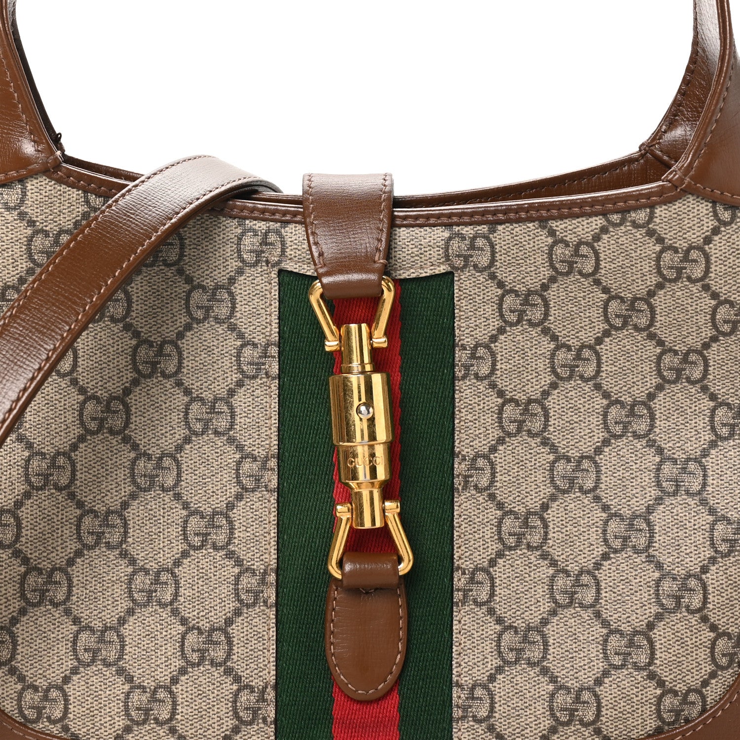 Gucci GG Supreme Monogram Azalea Calfskin Web Small Jackie 1961 Hobo Beige Ebony Brown Sugar 8 of 10