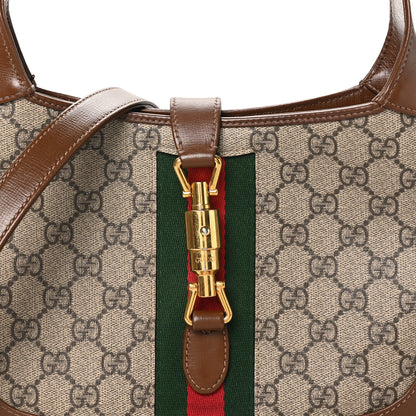 Gucci GG Supreme Monogram Azalea Calfskin Web Small Jackie 1961 Hobo Beige Ebony Brown Sugar 8 of 10