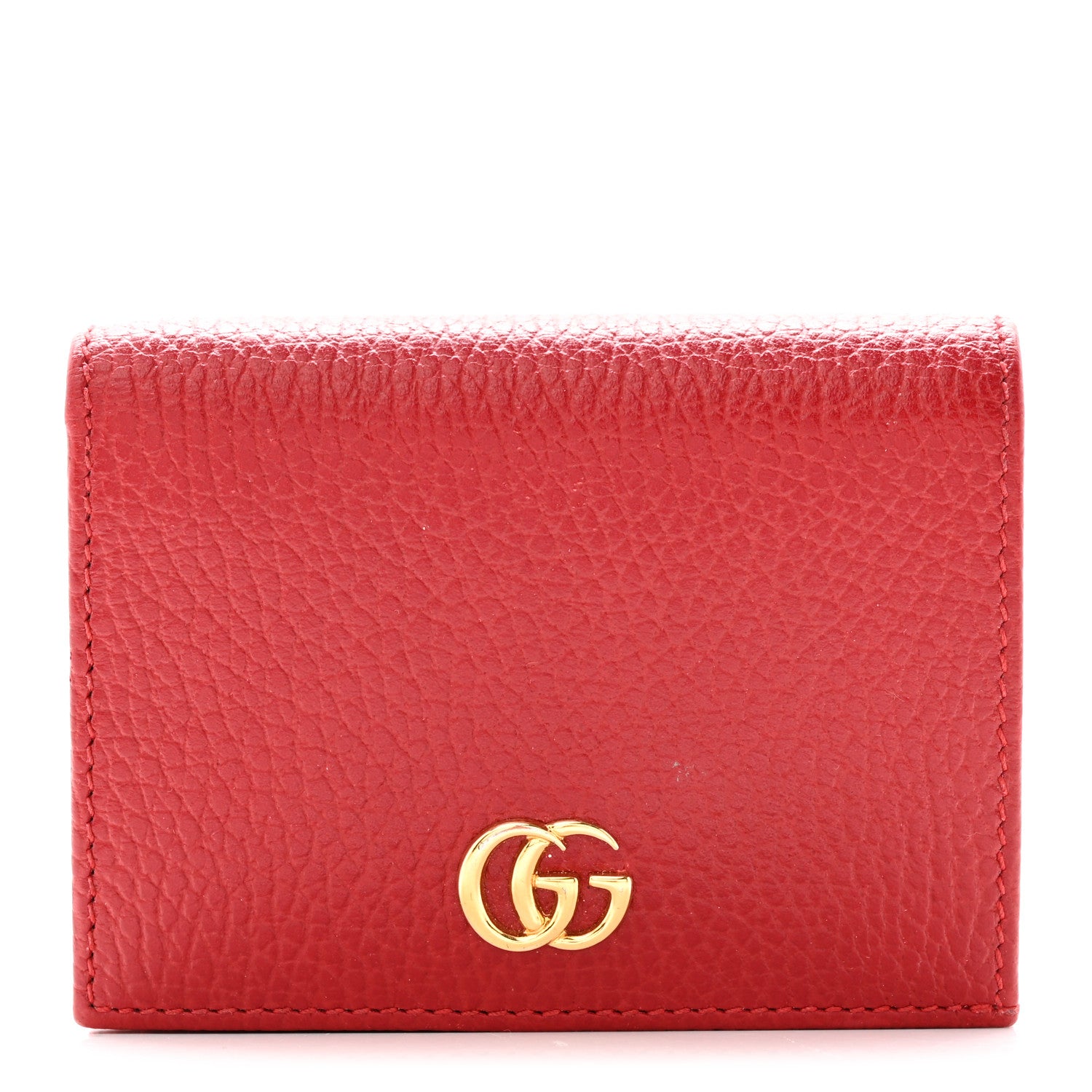 Gucci Pebbled Calfskin GG Marmont Card Case Hibiscus Red 1 of 15