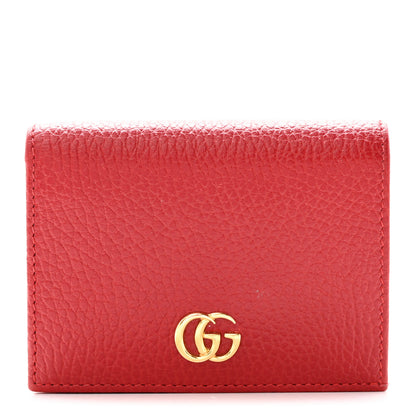 Gucci Pebbled Calfskin GG Marmont Card Case Hibiscus Red 1 of 15