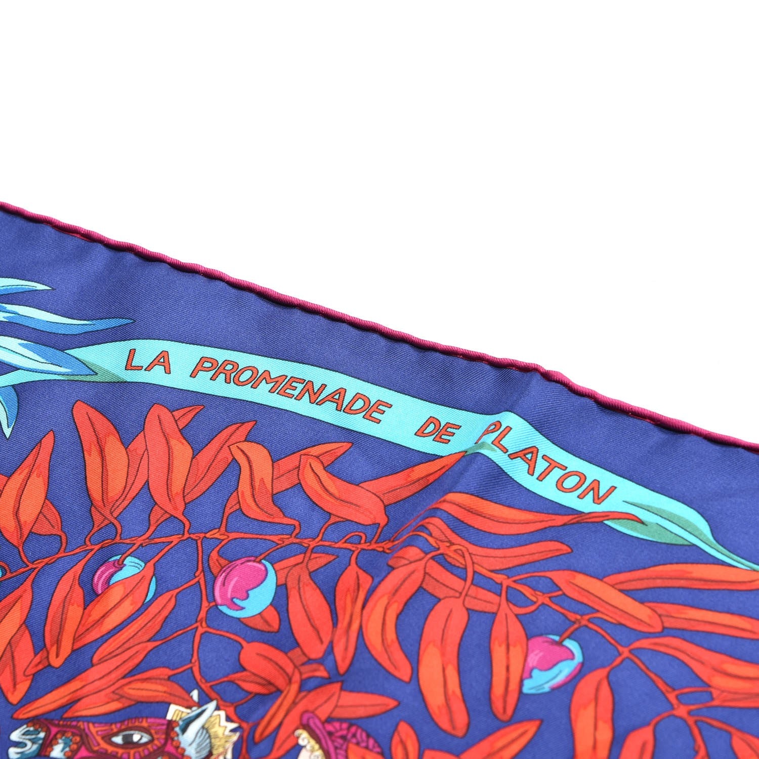 Hermes Silk La Promenade de Platon Scarf 90 Indigo Rouge Turquoise 5 of 7