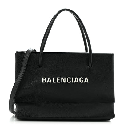 Balenciaga Calfskin Logo Shopping S Tote Black White 1 of 13
