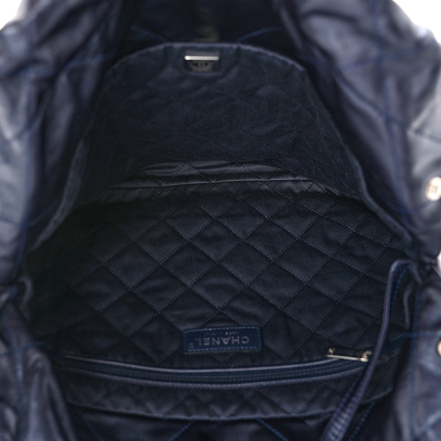 Metallic Calfskin Quilted Chanel 22 Navy Blue
