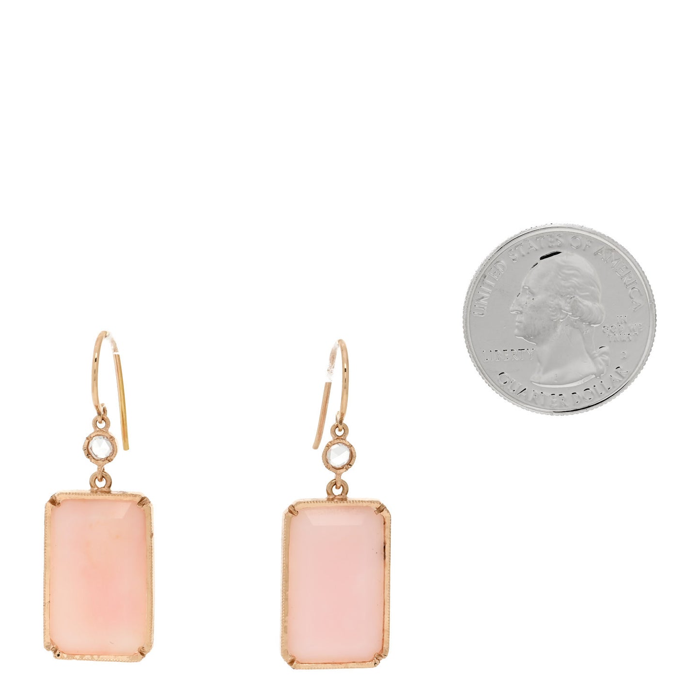 18K Rose Gold Diamond Pink Opal Rectangular Drop Earrings