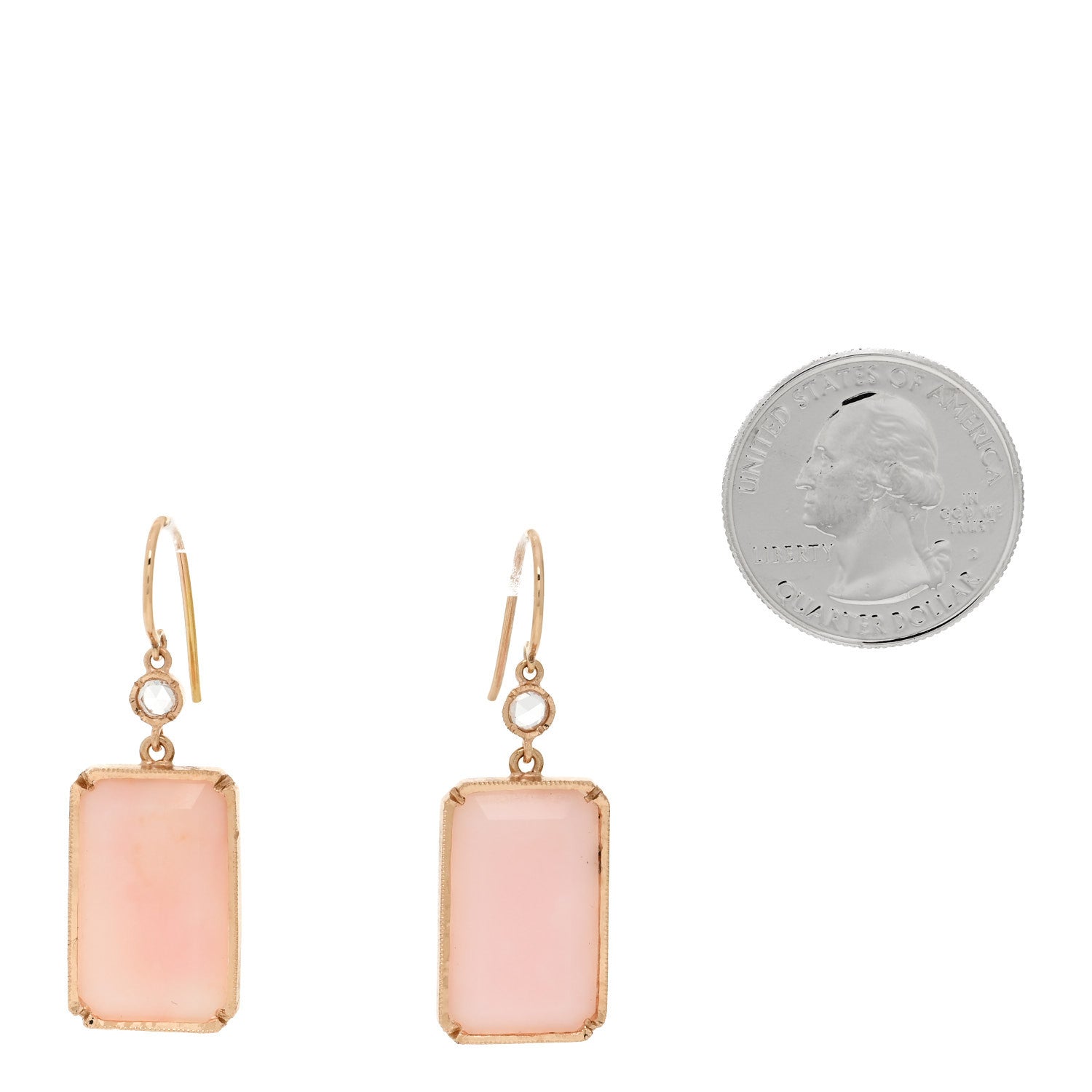Irene Neuwirth 18K Rose Gold Diamond Pink Opal Rectangular Drop Earrings 2 of 4