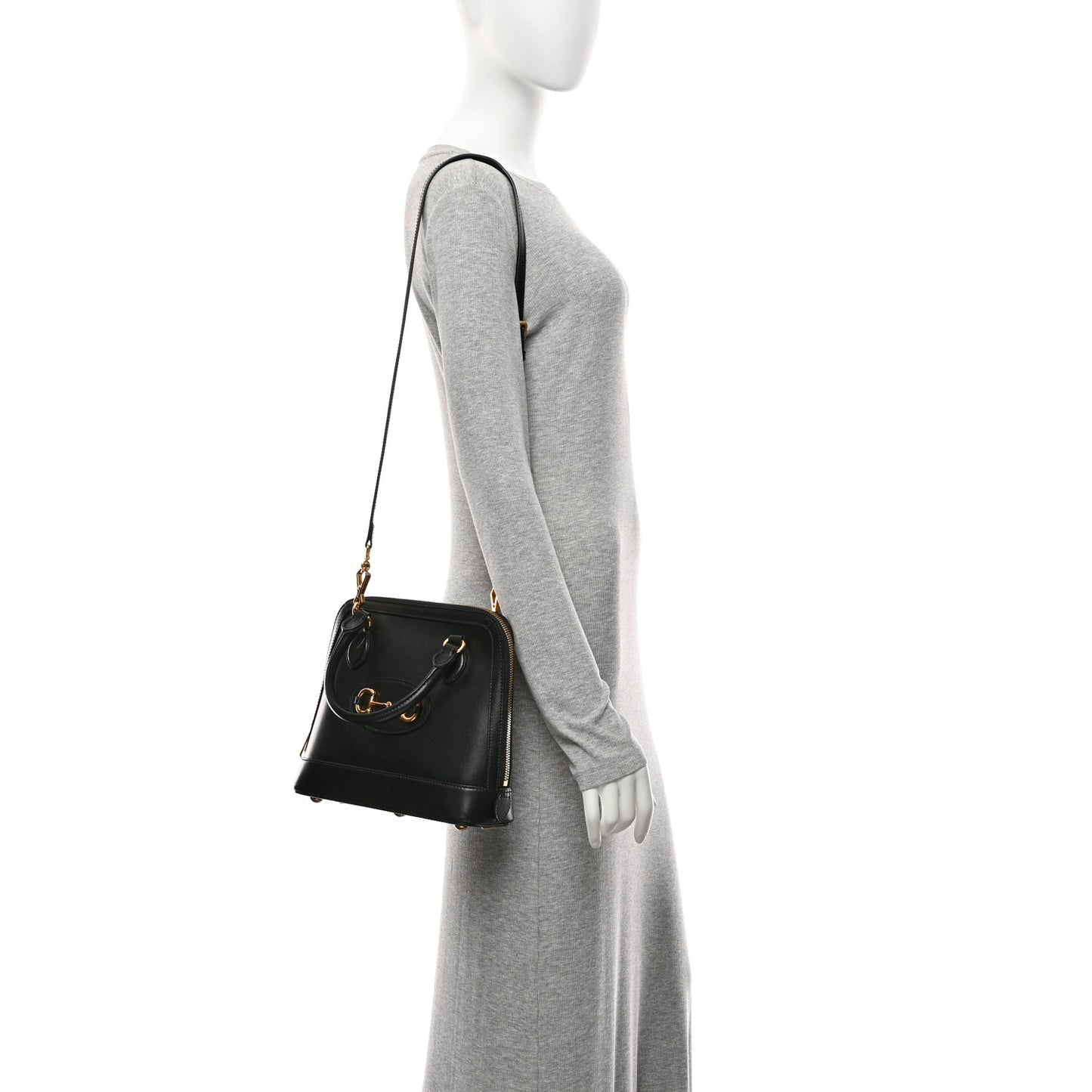 Boarded Plutone Calfskin Small Horsebit 1955 Top Handle Bag Black