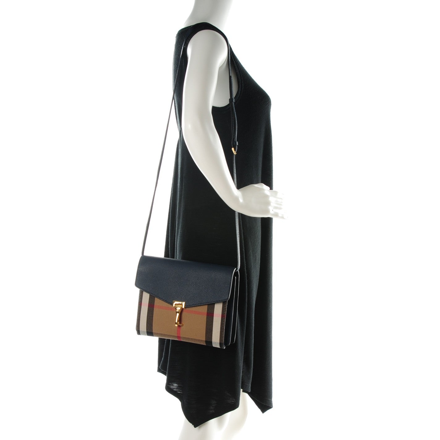 Derby Calfskin House Check Small Macken Crossbody Bag Ink Blue