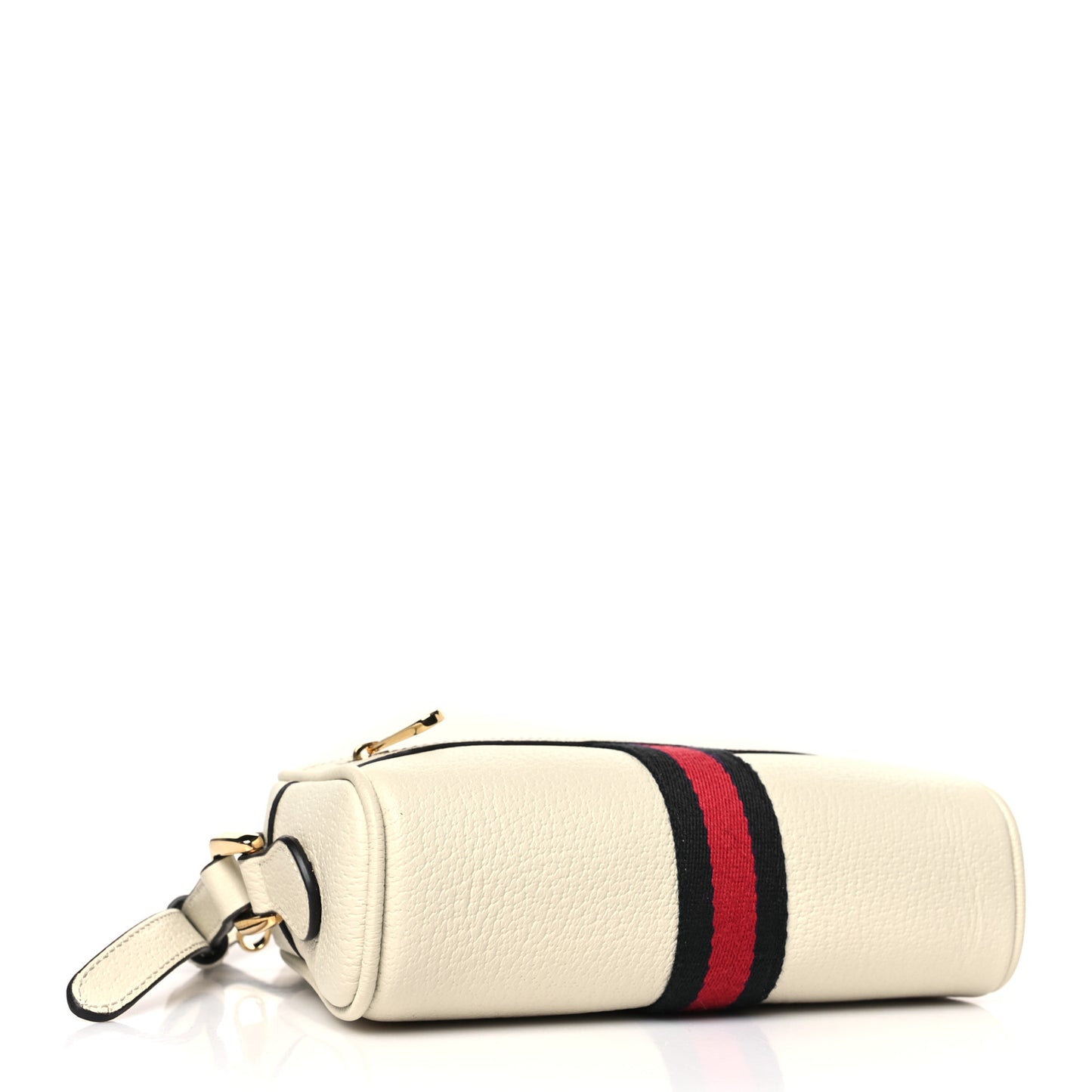 Textured Dollar Calfskin Web Mini Ophidia Shoulder Bag Mystic White