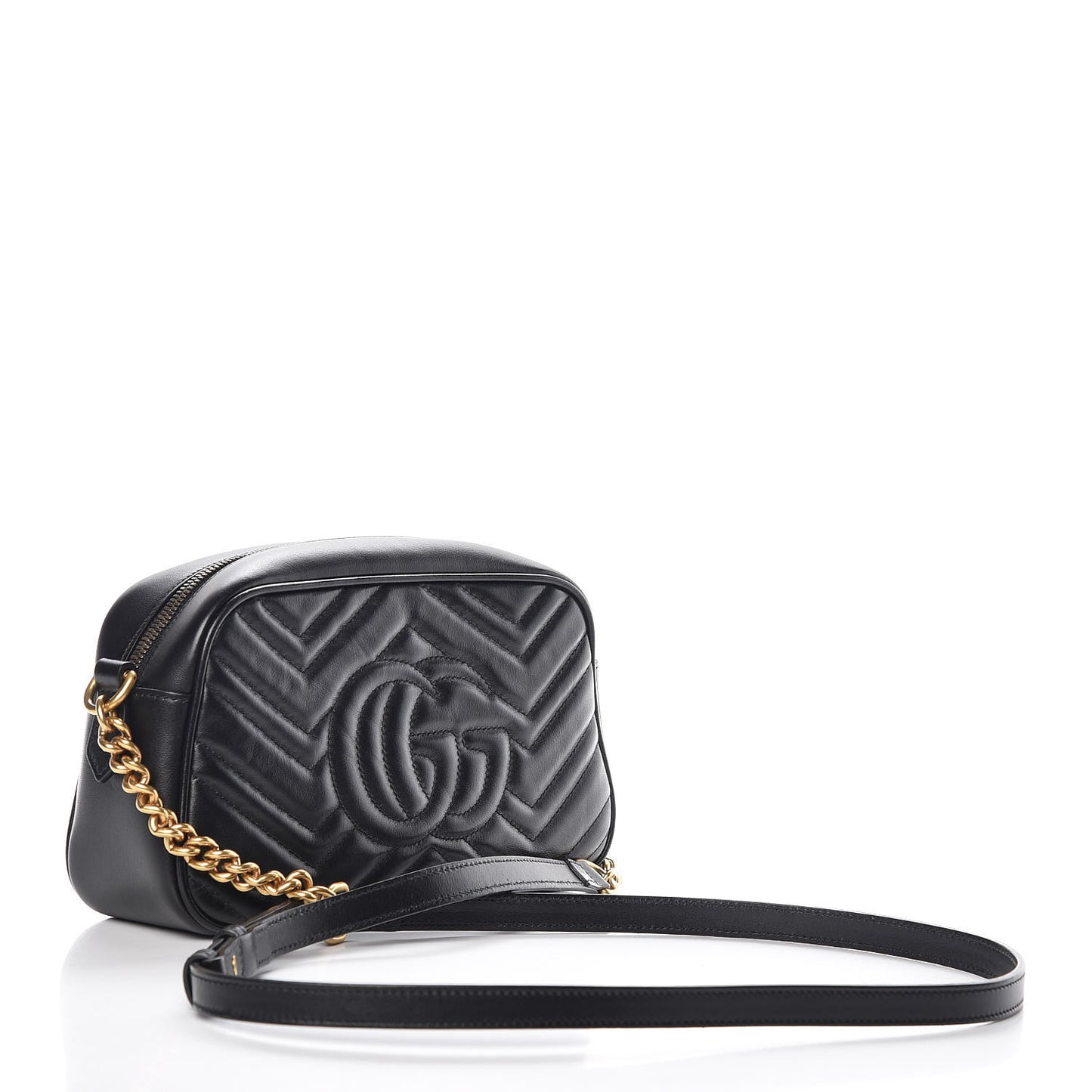 Calfskin Matelasse Small GG Marmont Chain Shoulder Bag Black