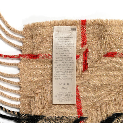 Burberry Metallic Cashmere Giant Check Fringe Scarf Camel 3 of 6