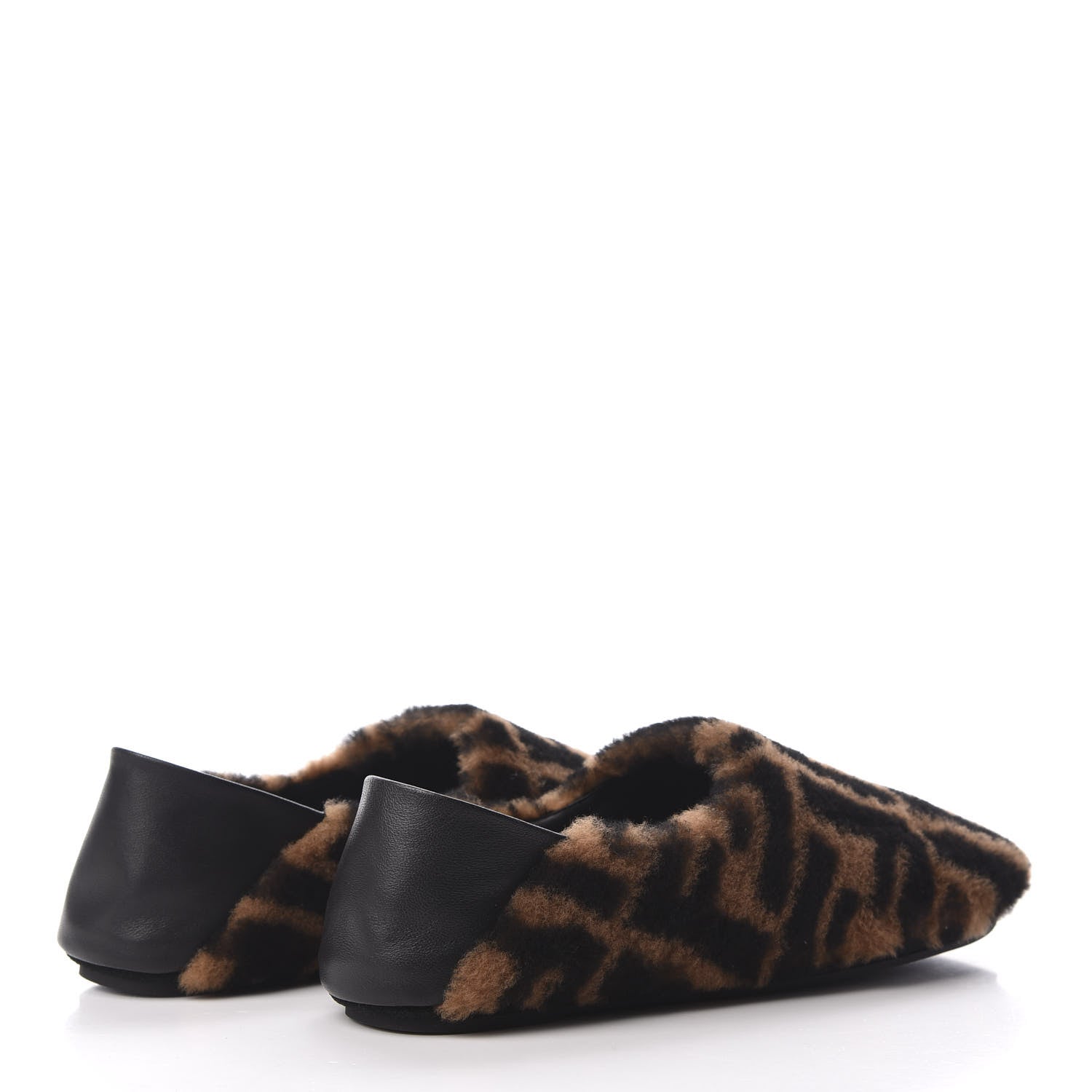 Fendi Shearling Nappa FF Slippers 39 Tobacco Black 4 of 7