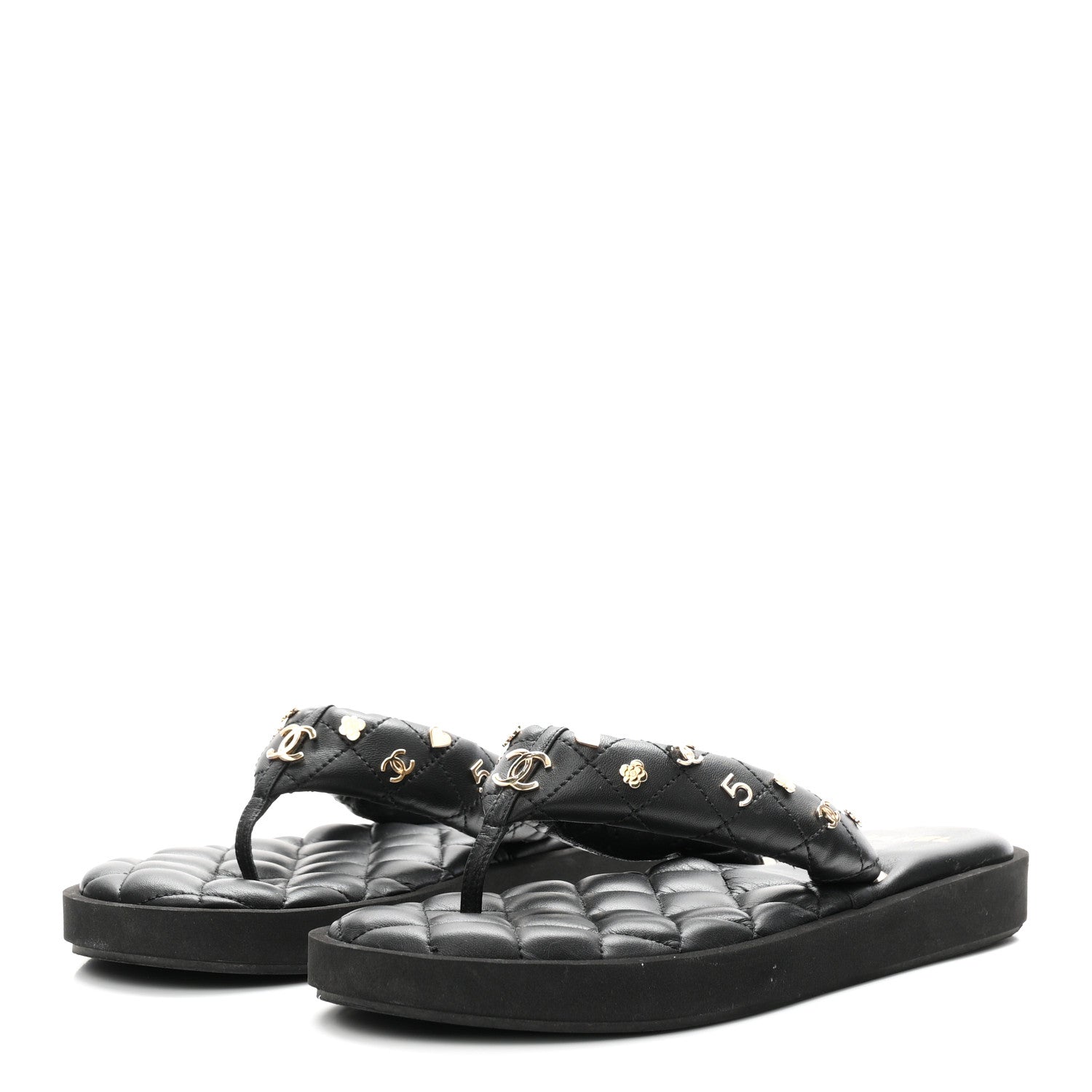 Chanel Lambskin Quilted Padded Charms Thong Sandals 41 Black 4 of 9