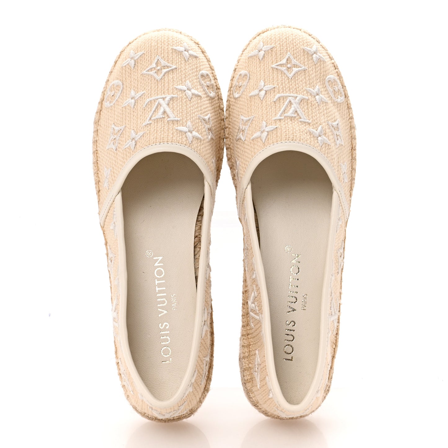 Cotton Monogram Embroidered Starboard Espadrille Flats 41 Beige White