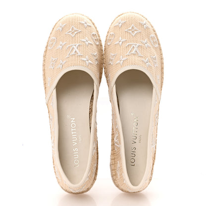 Louis Vuitton Cotton Monogram Embroidered Starboard Espadrille Flats 41 Beige White 2 of 10