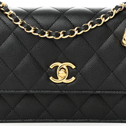 Chanel Shiny Caviar Quilted Flap Charm Wallet On Chain WOC Black 9 of 13
