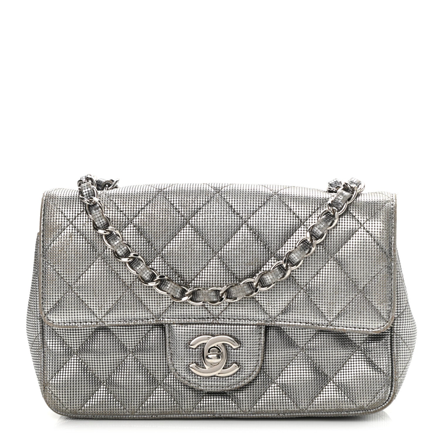 Chanel Metallic Calfskin Quilted Pixel Effect Mini Rectangular Flap Dark Silver 1 of 16