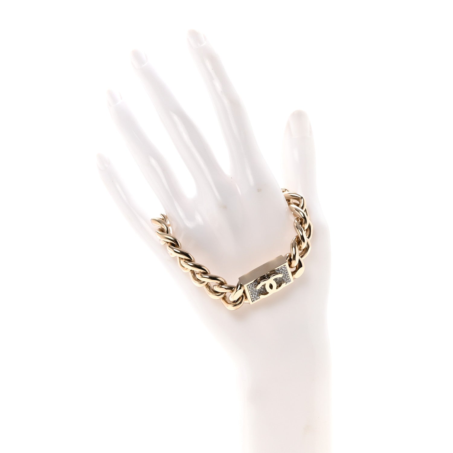 Chanel Crystal Chain CC Bracelet Gold 2 of 5