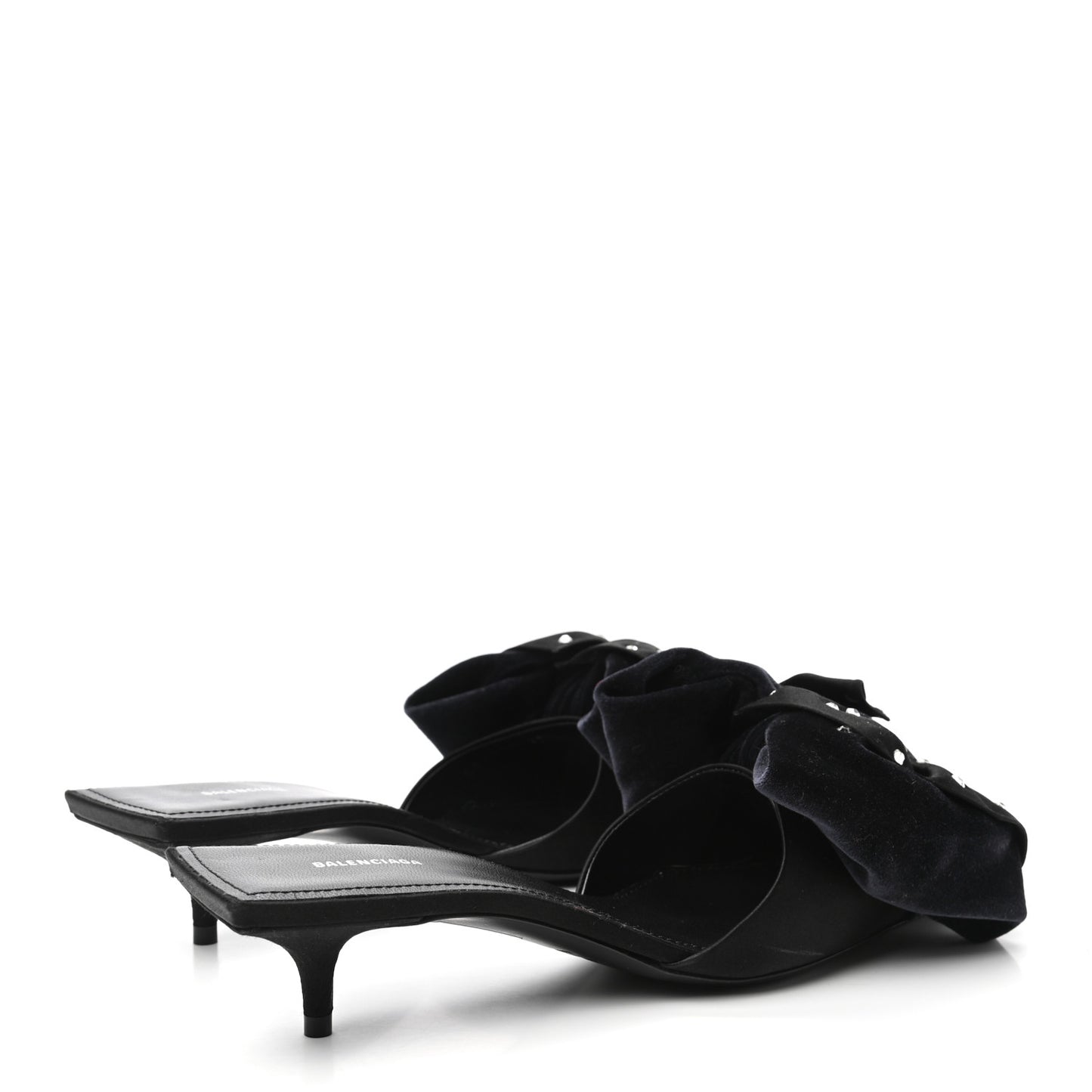 Velvet Crystal Bow Mules 37 Black