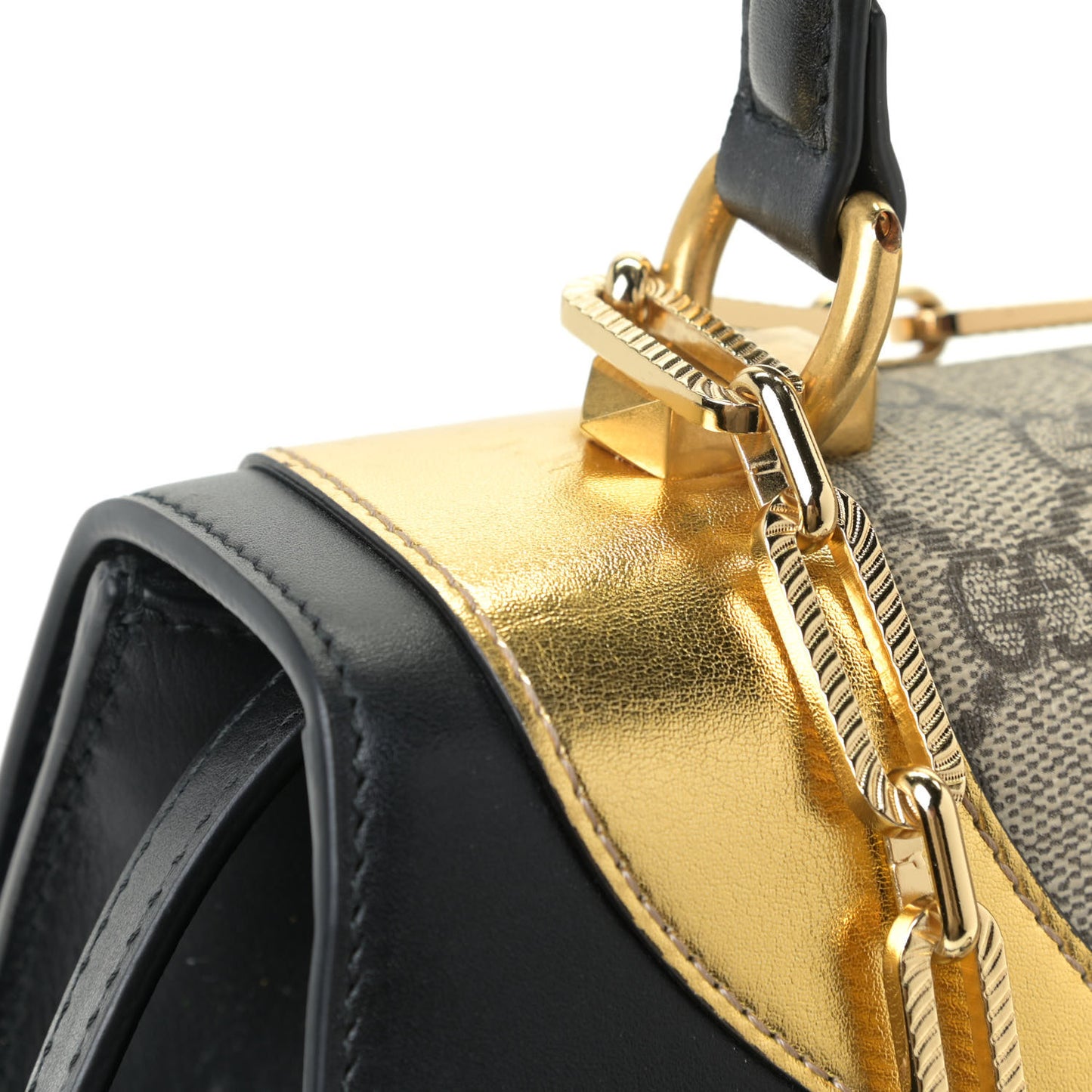GG Supreme Monogram Small Osiride Top Handle Bag Black Gold