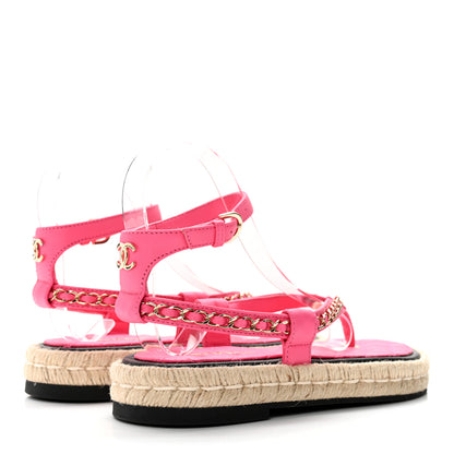 Chanel Lambskin Chain CC Thong Espadrille Sandals 35 Pink 4 of 11