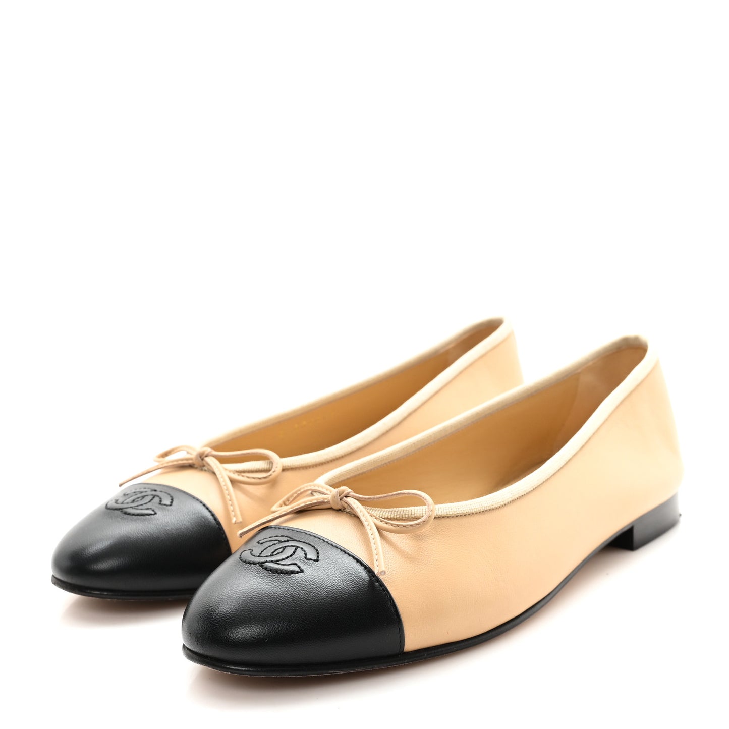 Lambskin Cap Toe CC Ballerina Flats 41.5 Beige Black